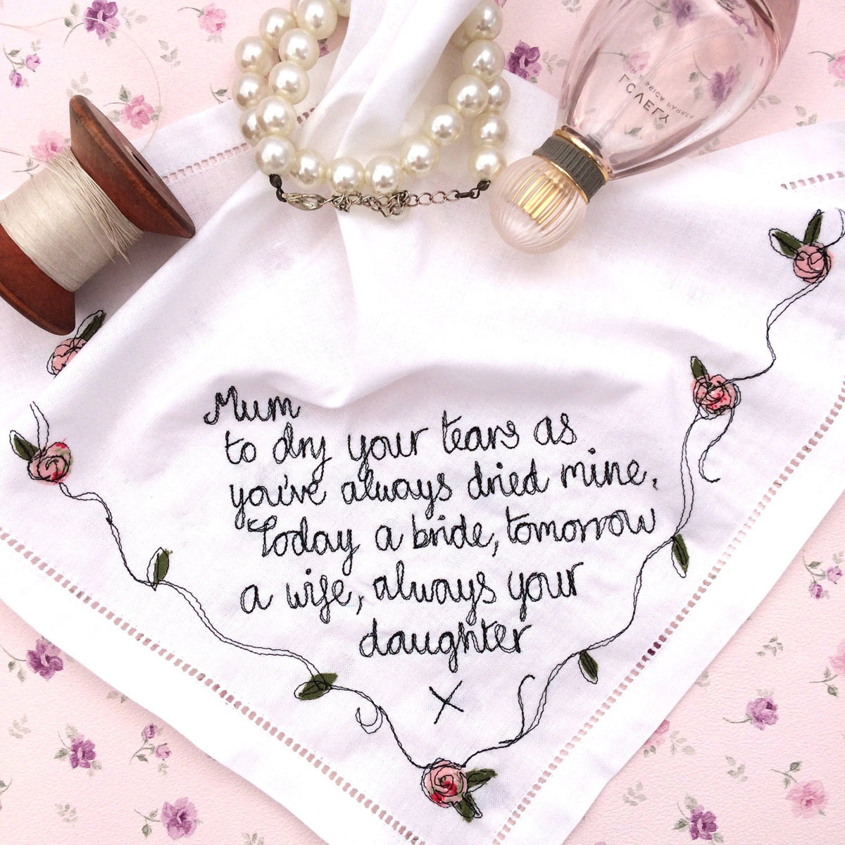 Embroidered keepsake handkerchief mother of bride