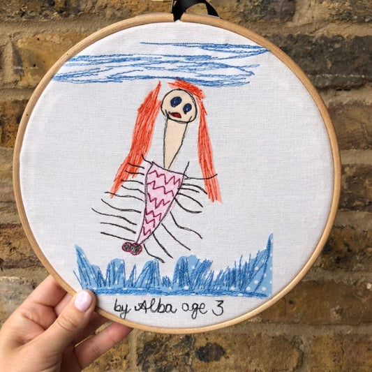 Embroidered childs drawing keepsake hoop