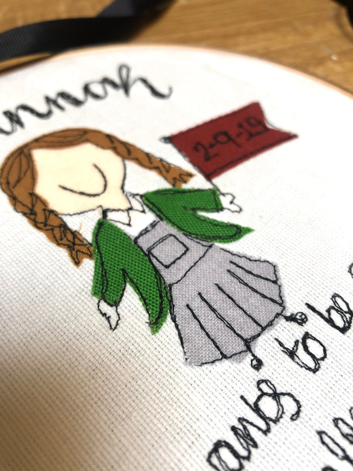 First day at school keepsake freehand embroidered hoop
