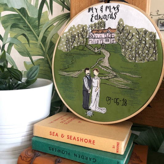 Stitched picture freehand embroidered fabric photo hooped
