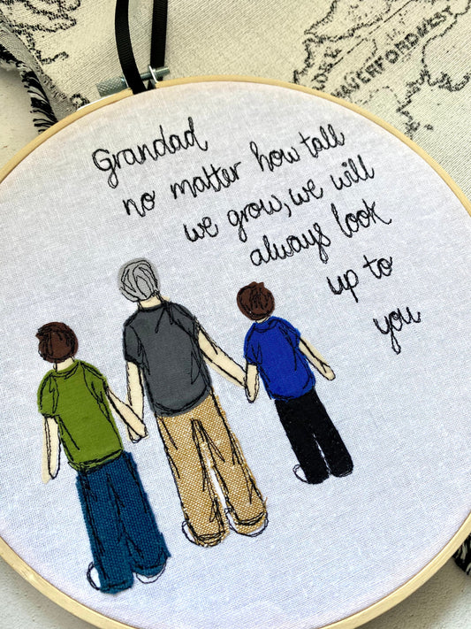 Grandad picture freehand embroidered decorative hanging hoop