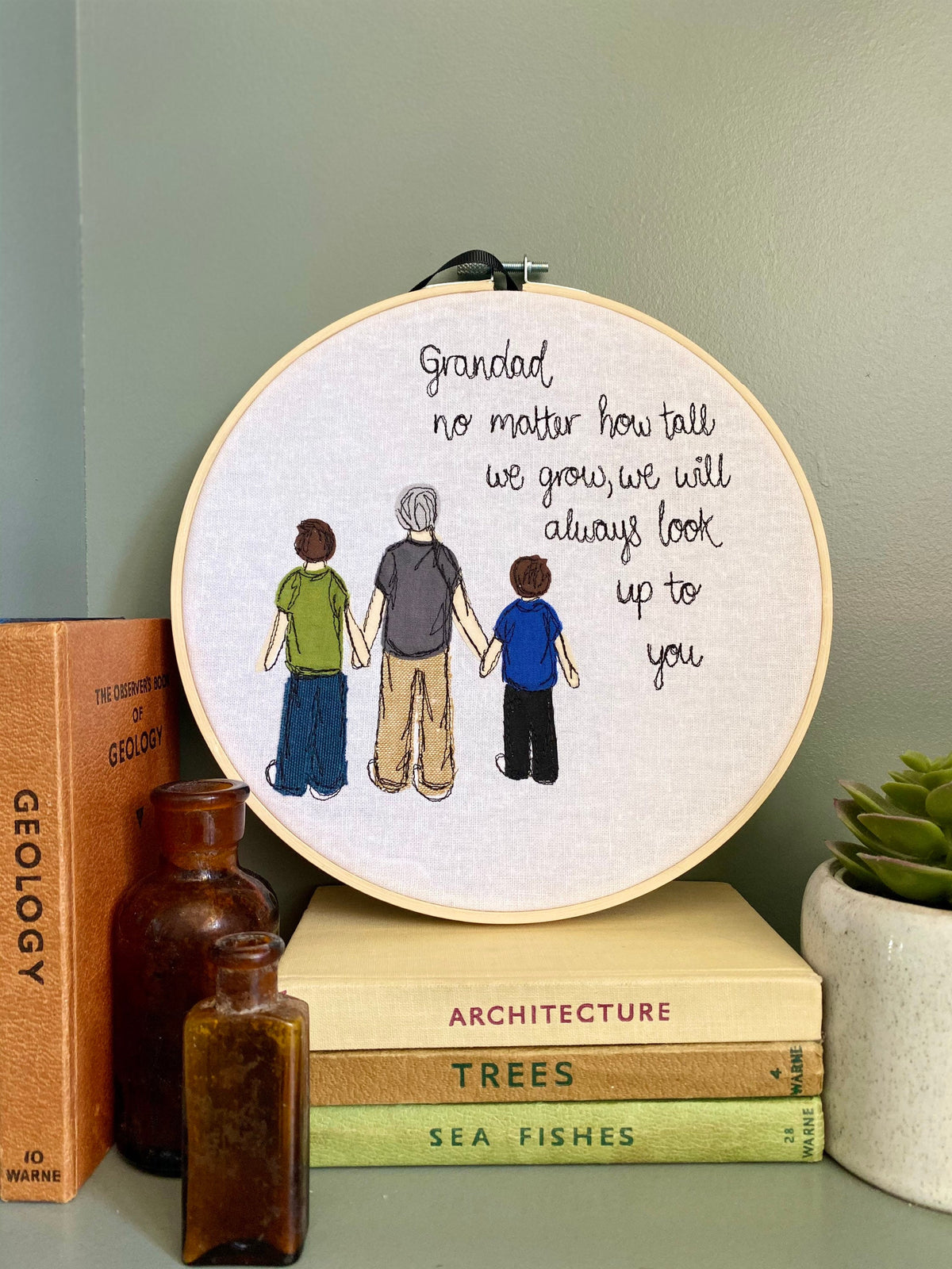 Grandad picture freehand embroidered decorative hanging hoop