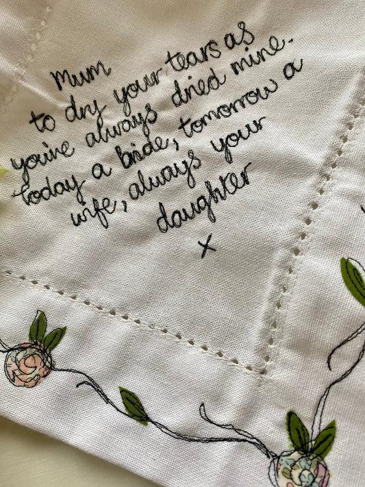 Embroidered keepsake handkerchief mother of bride
