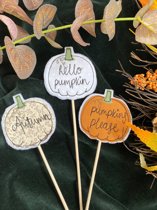 Pumpkin pick plant decoration with words