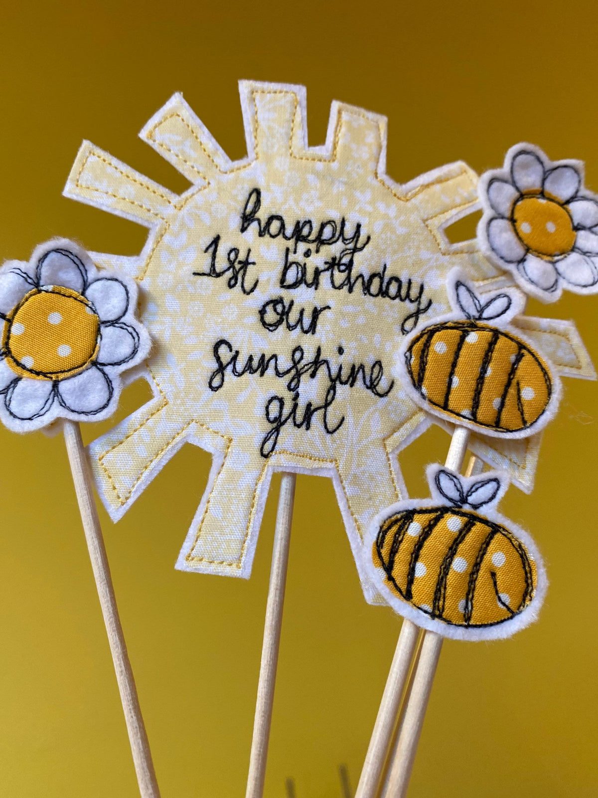 Summer Sunshine bee and flower birthday cake topper set