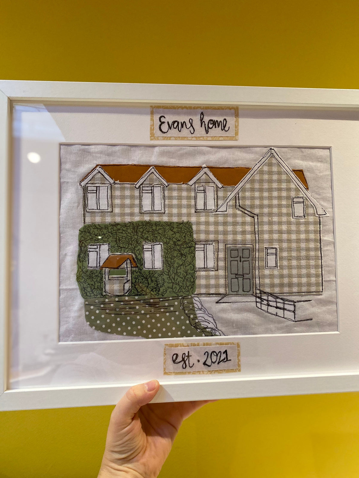 Freehand embroidered wedding venue fabric sketch