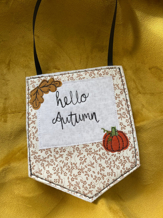 Hello Autumn freehand embroidered banner