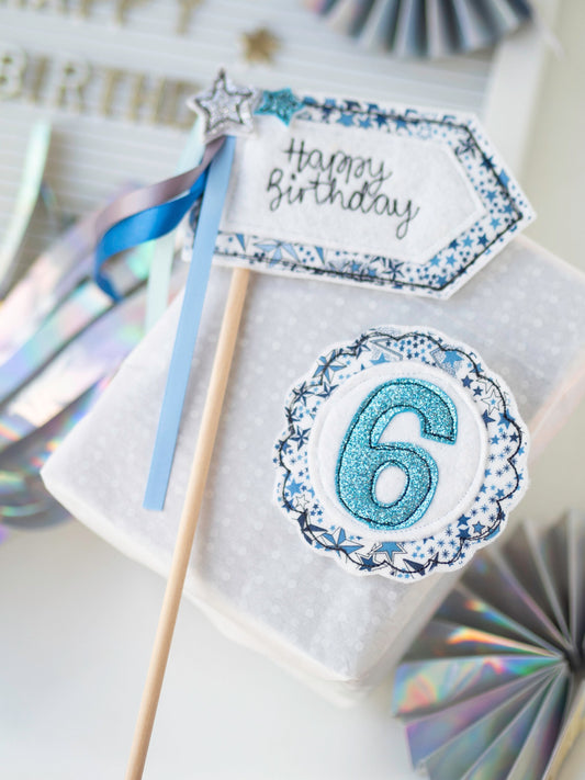 Liberty Fabric Personalised Birthday Cake Topper Flag