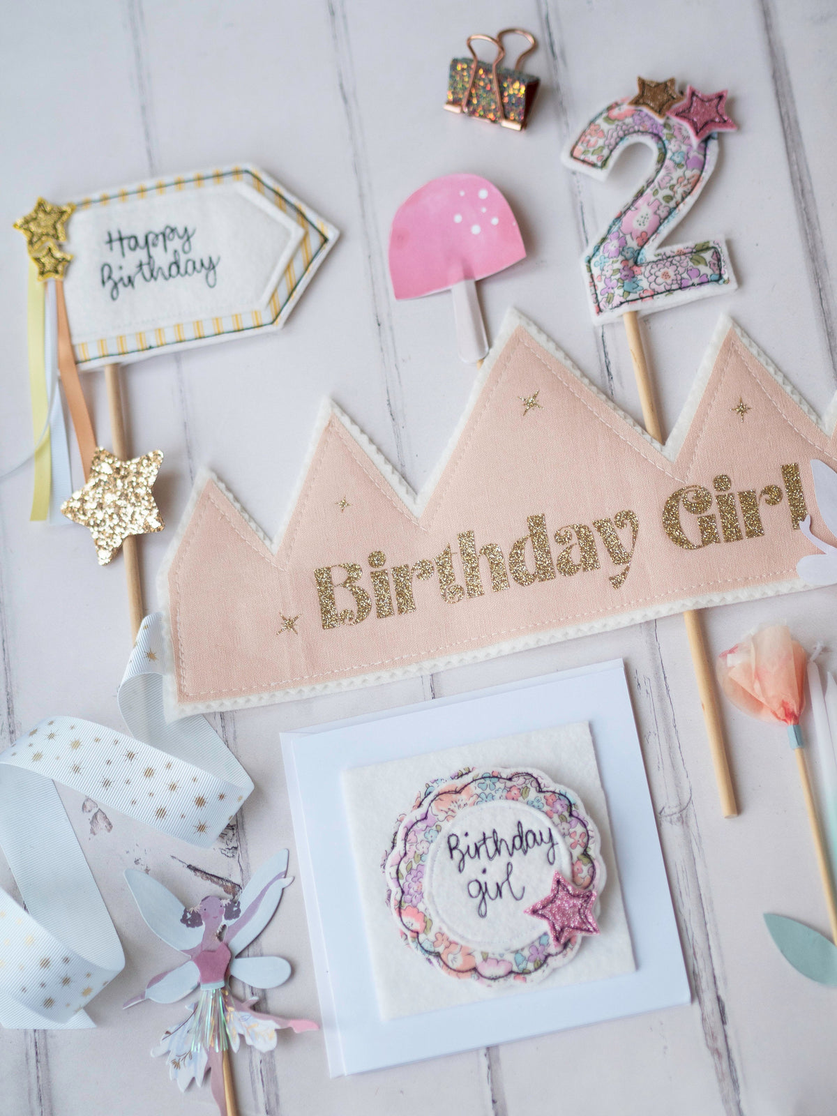 Sparkly Freehand Embroidered Birthday badge and card