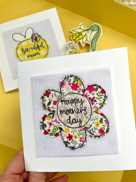 Floral design freehand embroidered Mother’s Day card