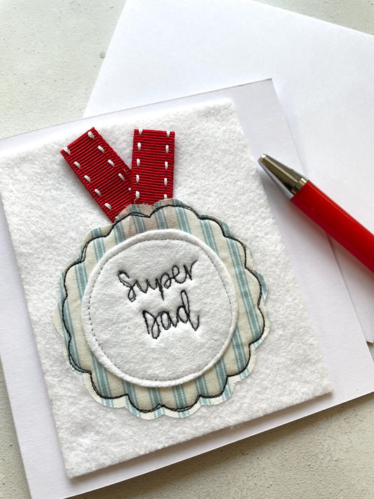 Medal Design freehand embroidered Fathers Day card