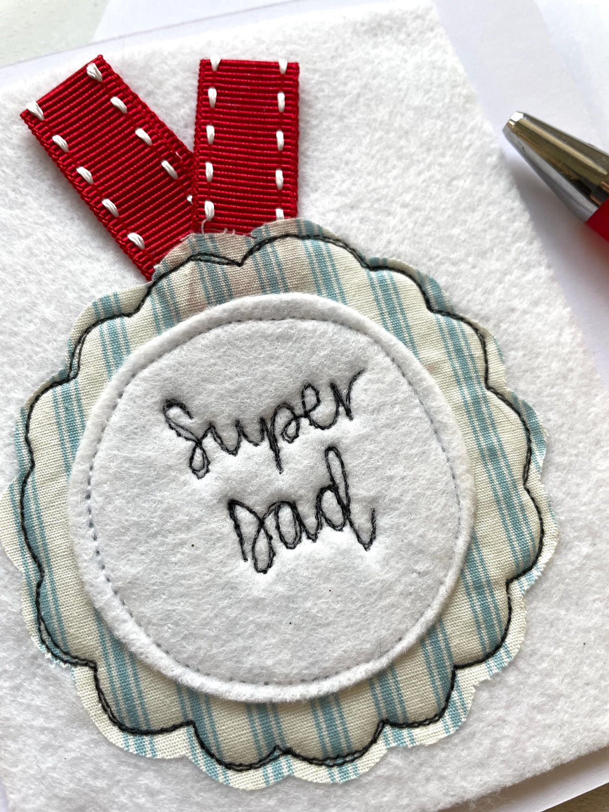 Medal Design freehand embroidered Fathers Day card
