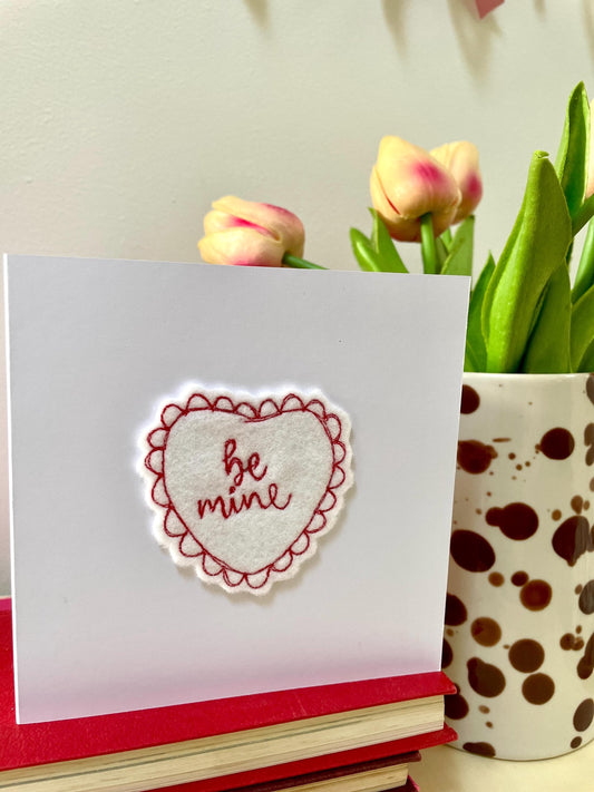 Embroidered love heart valentines card