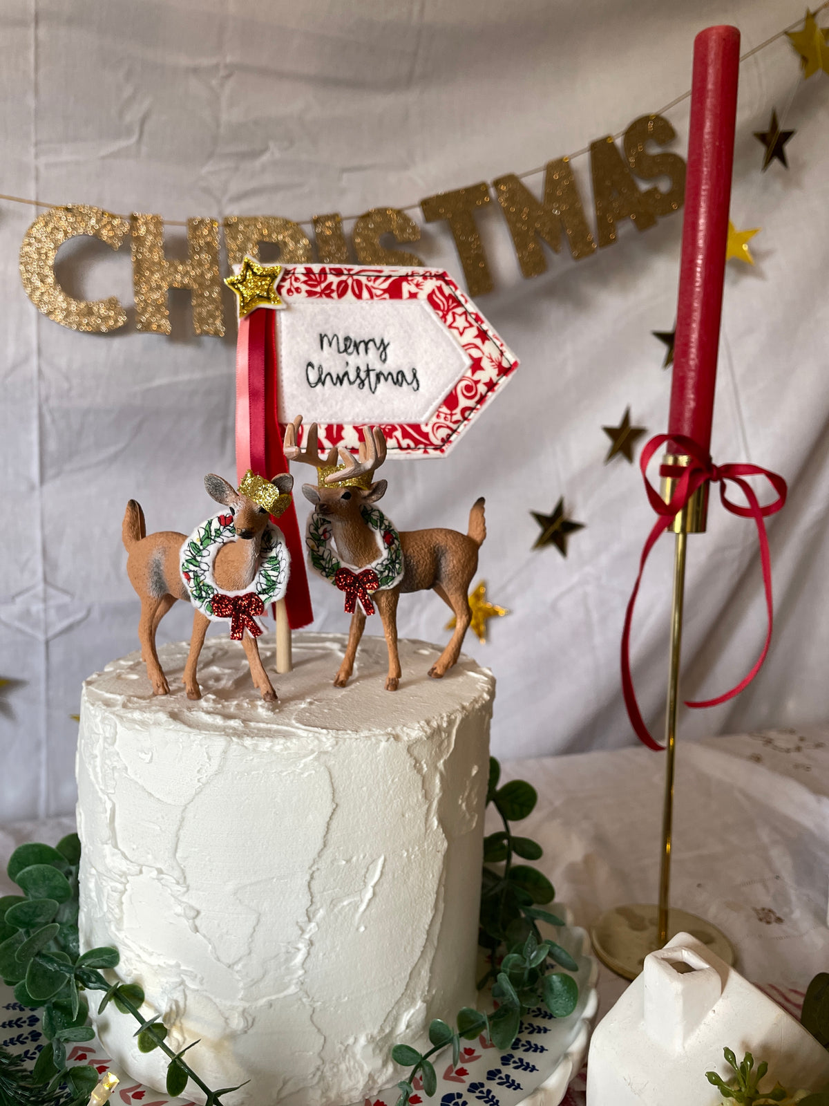 Christmas cake topper deer figurine
