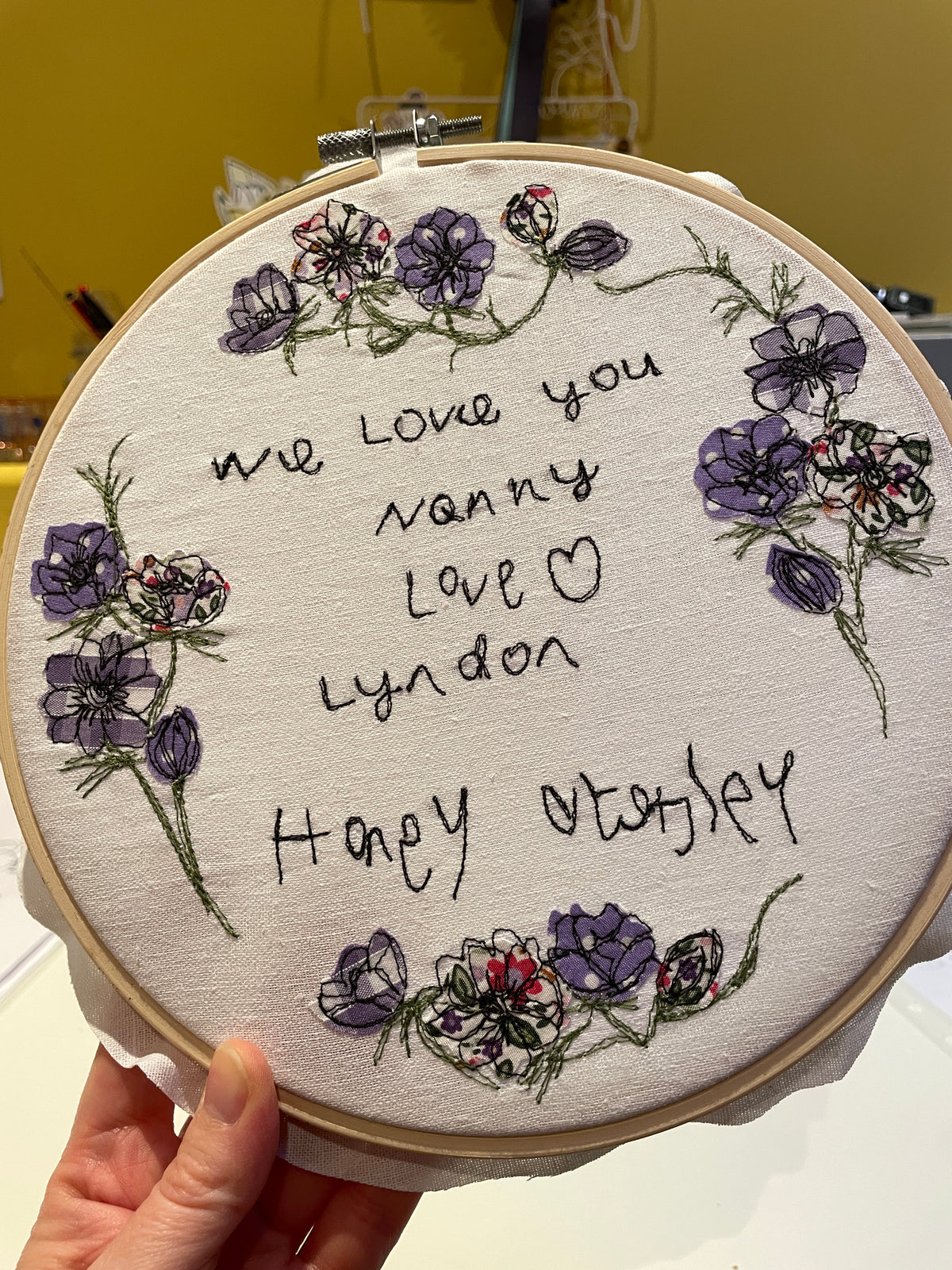 Personalised Handwriting Embroidery Hoop | Hand-Stitched Keepsake Gift for Nanny, Grandad or Mum