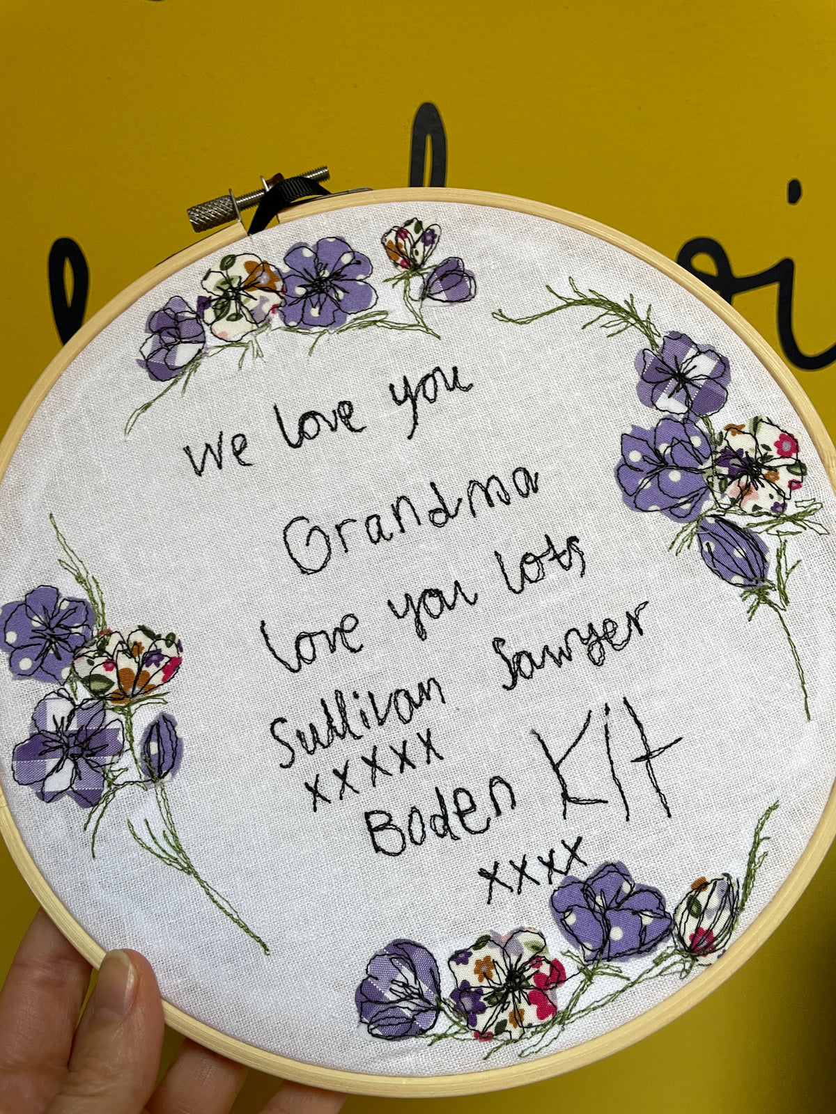 Personalised Handwriting Embroidery Hoop | Hand-Stitched Keepsake Gift for Nanny, Grandad or Mum