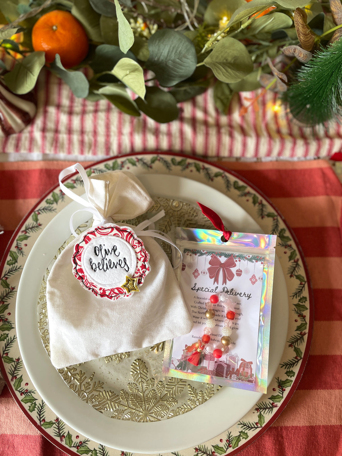 New fabrics for 2026 Personalised Nice List Christmas freehand embroidered handmade rosette badge