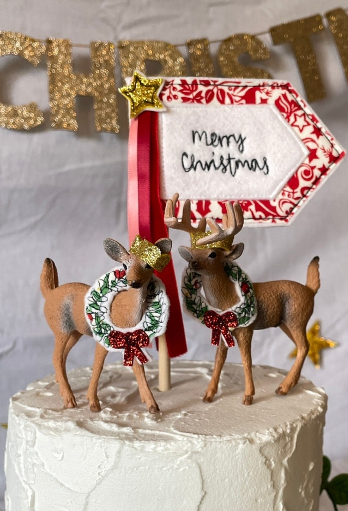 Christmas cake topper deer figurine