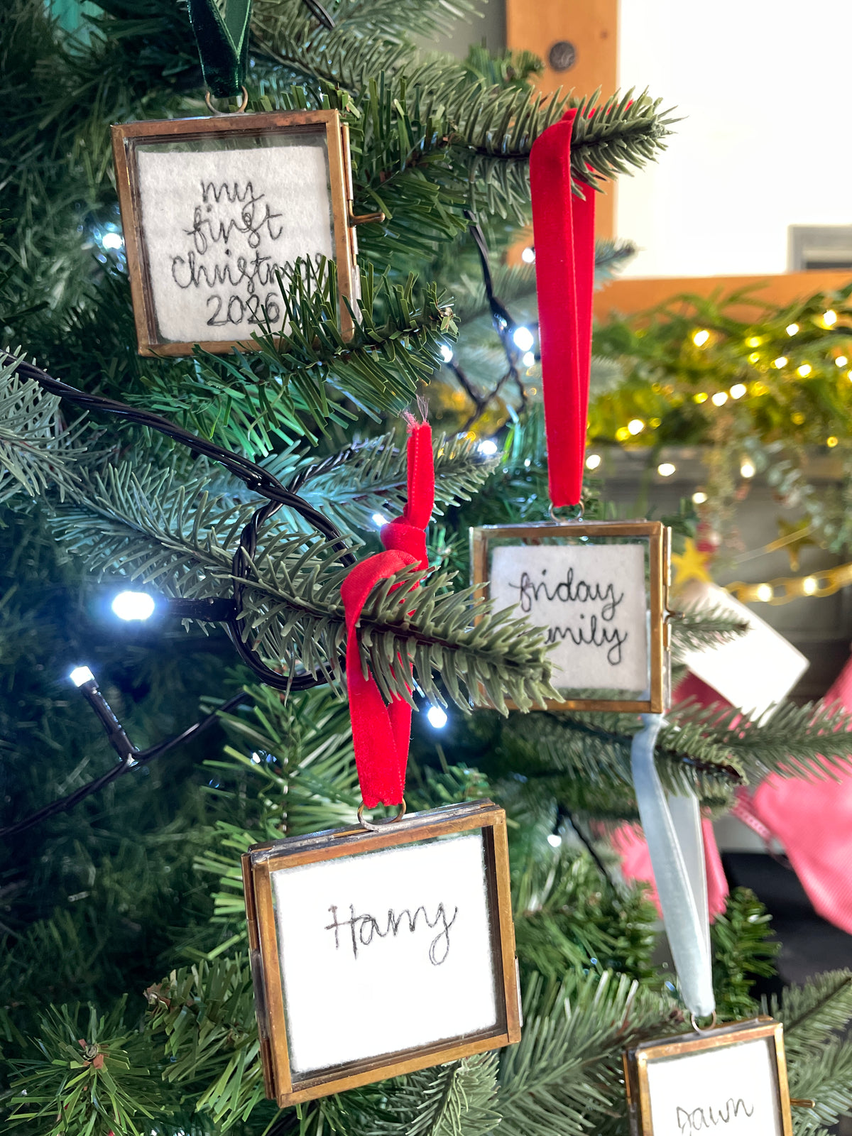 Mini brass personalised Christmas frame decoration