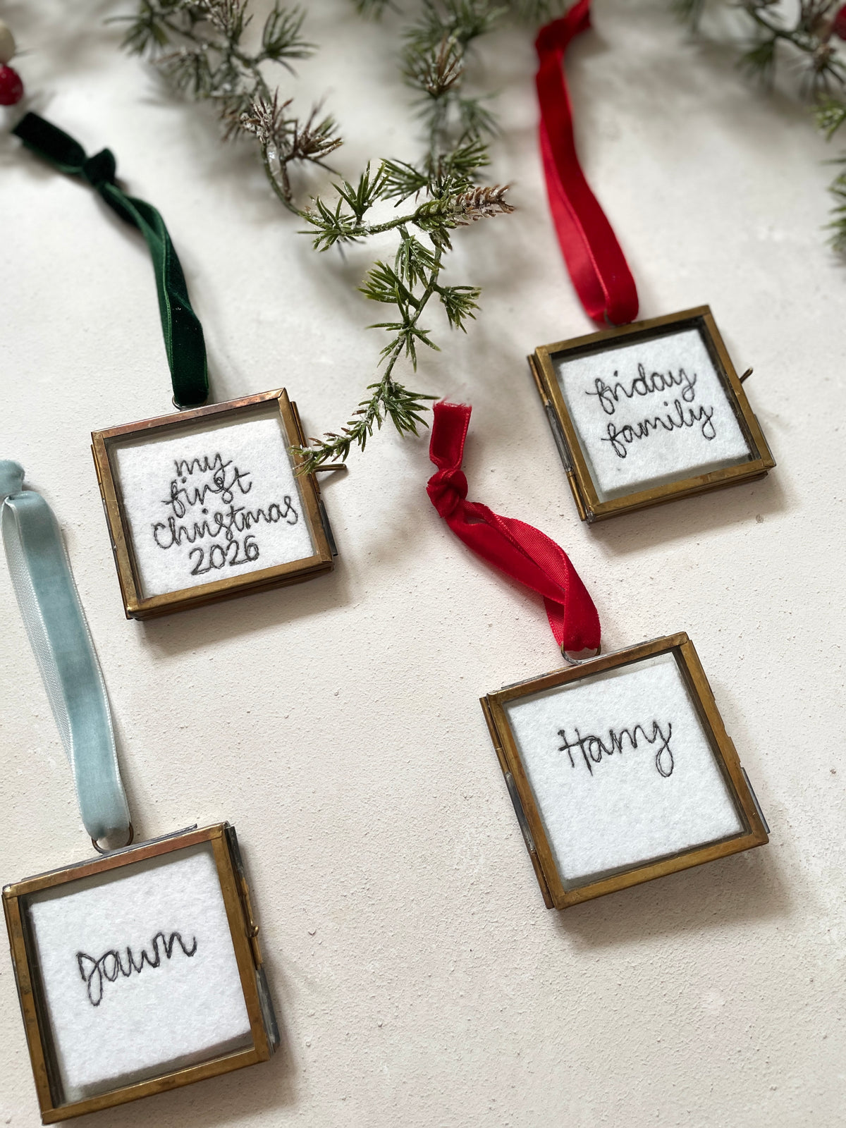 Mini brass personalised Christmas frame decoration