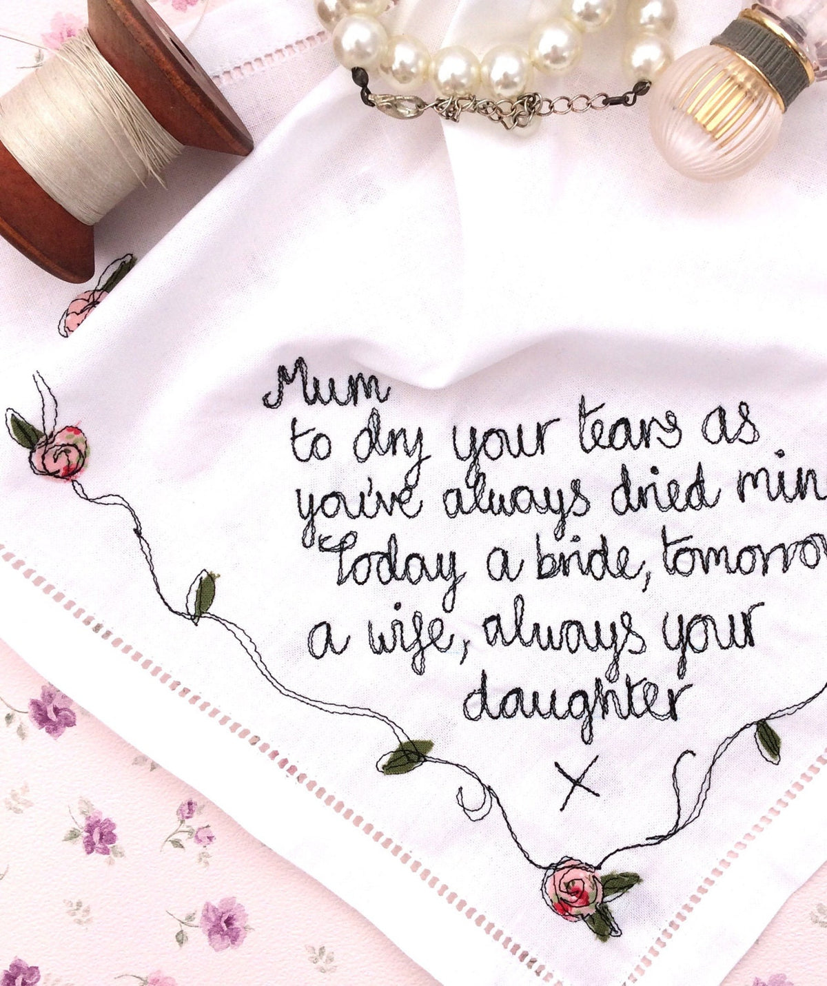 Embroidered keepsake handkerchief mother of bride