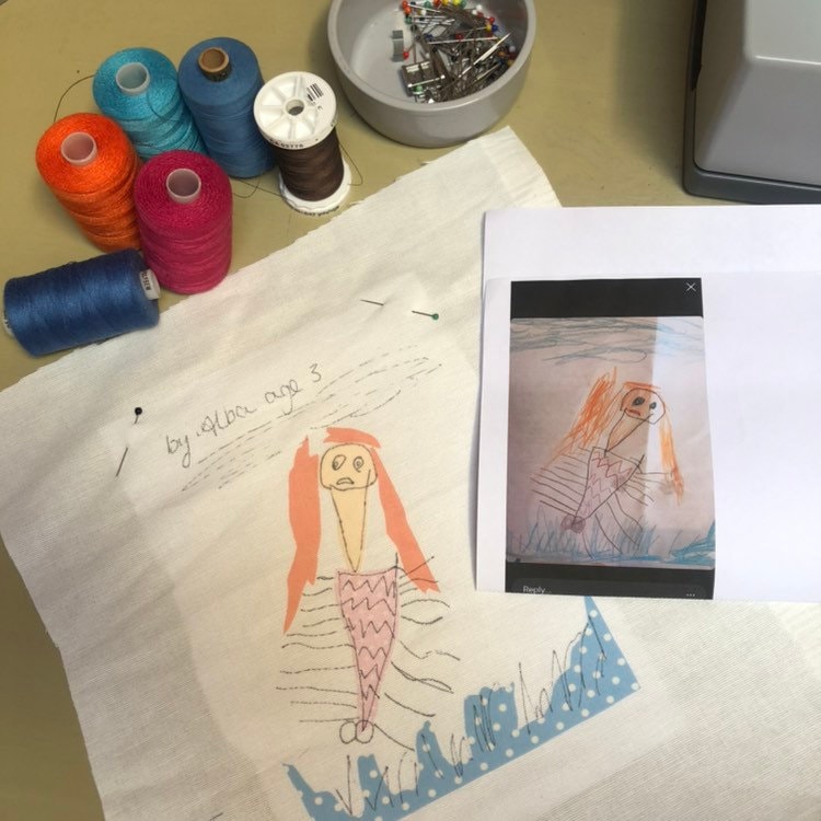 Embroidered childs drawing keepsake hoop