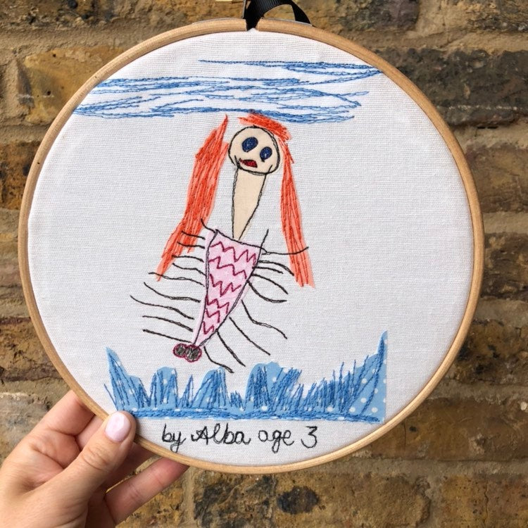 Embroidered childs drawing keepsake hoop