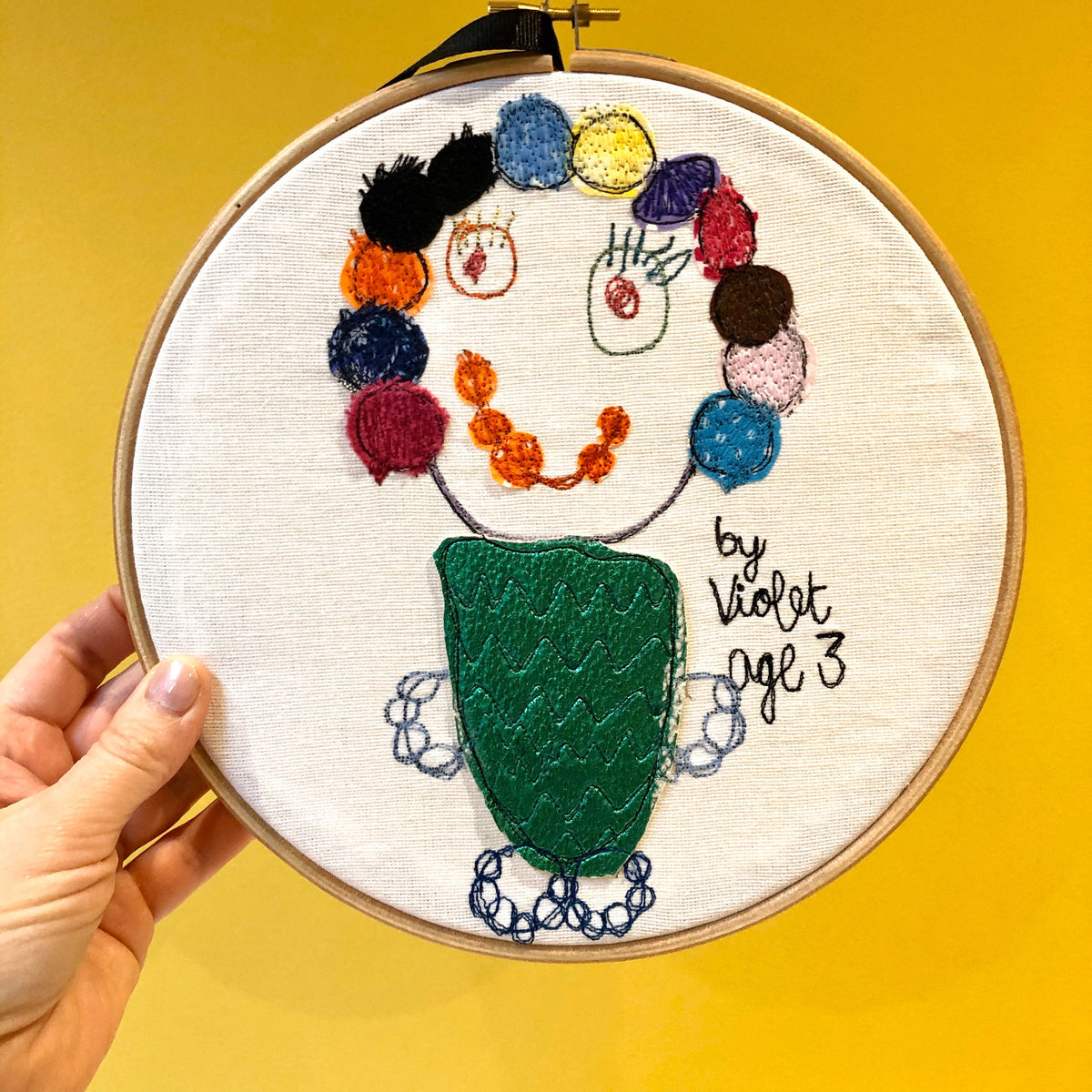 Embroidered childs drawing keepsake hoop