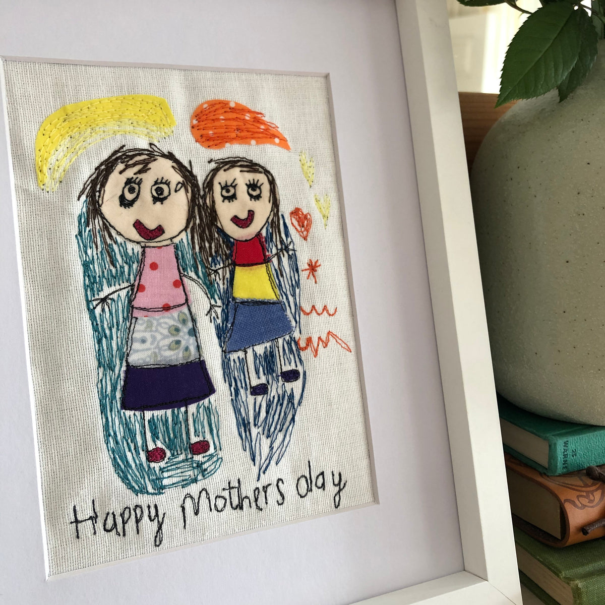 Embroidered child’s drawing keepsake picture