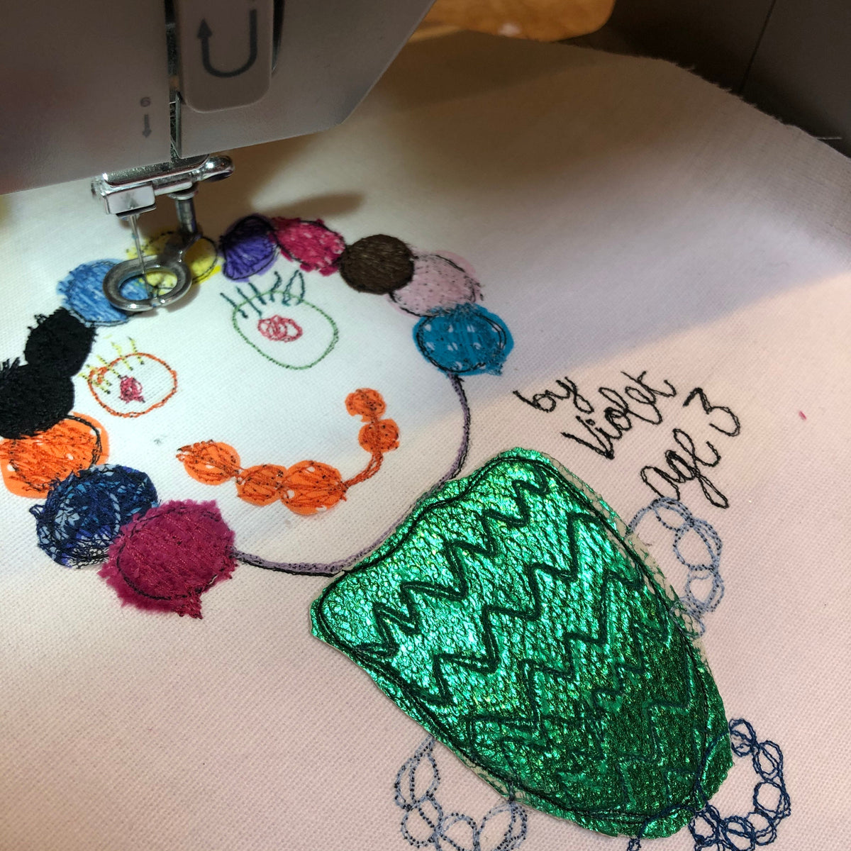 Embroidered childs drawing keepsake hoop