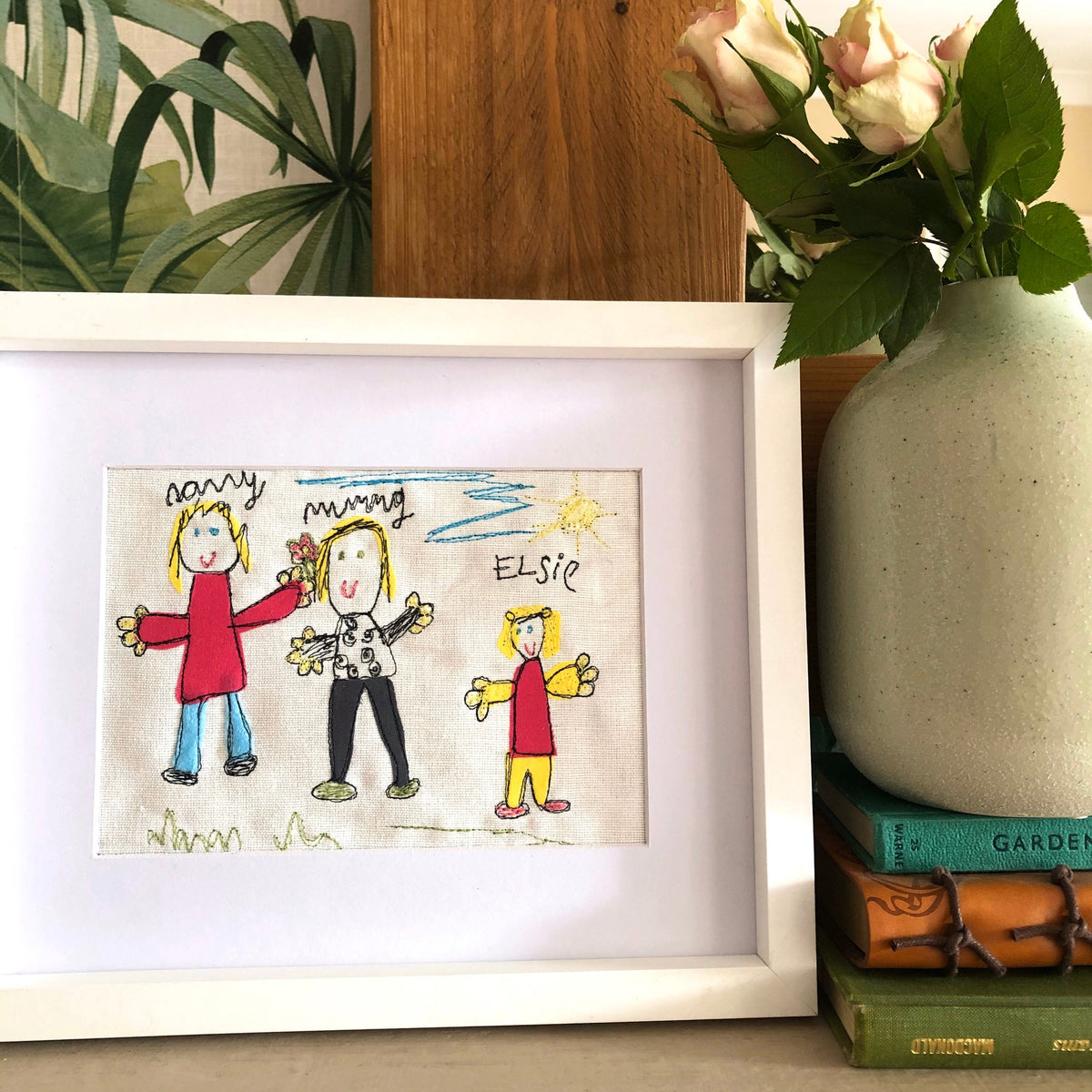 Embroidered child’s drawing keepsake picture