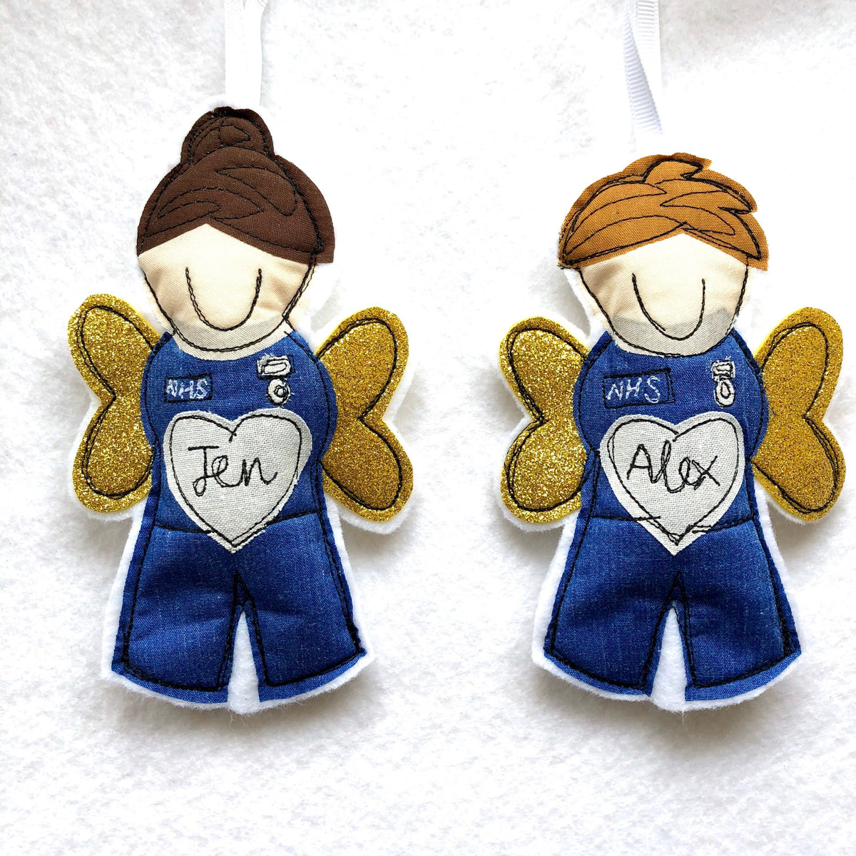 NHS Angel freehand embroidered female nurse hanging decoration keepsake