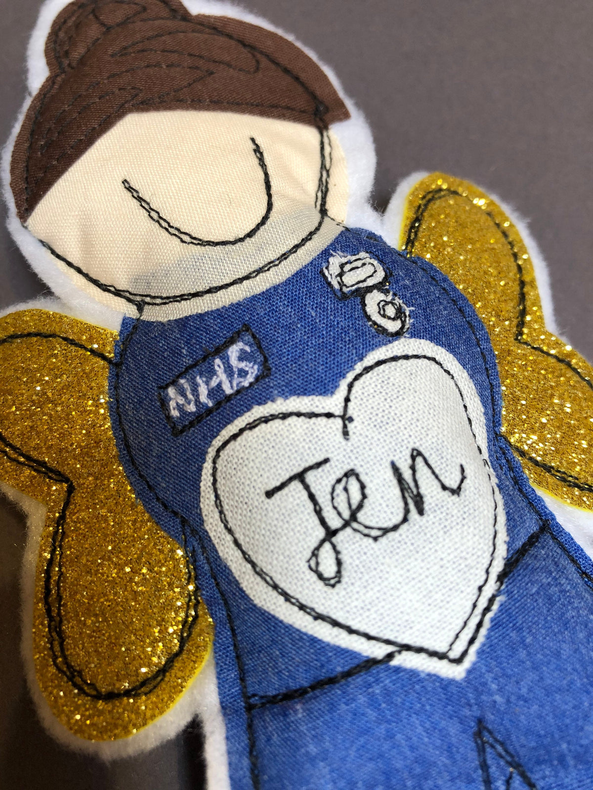 NHS Angel freehand embroidered female nurse hanging decoration keepsake