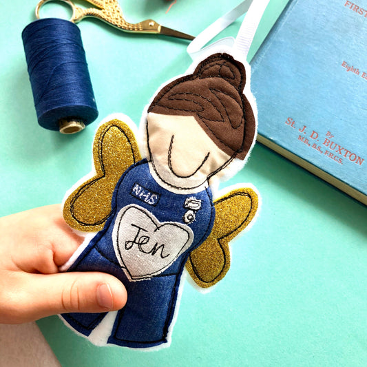 NHS Angel freehand embroidered female nurse hanging decoration keepsake