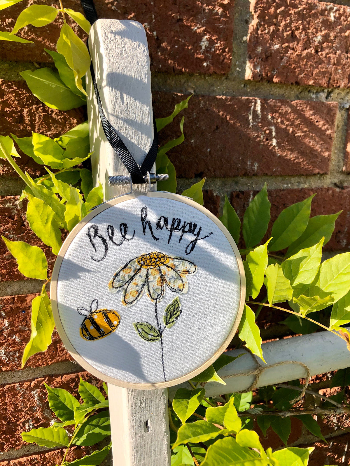 Handmade Bee Happy decorative hanging hoop