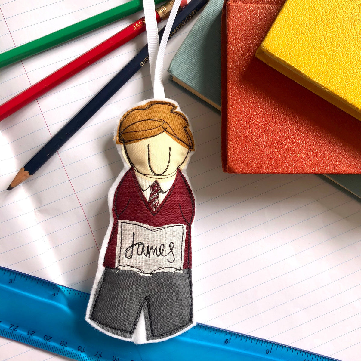 Back to school keepsake freehand embroidered hanging decoration
