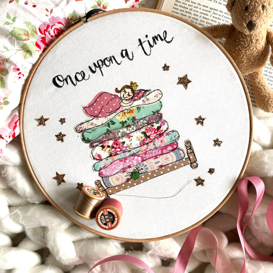 Princess and the pea freehand embroidered decorative hanging hoop