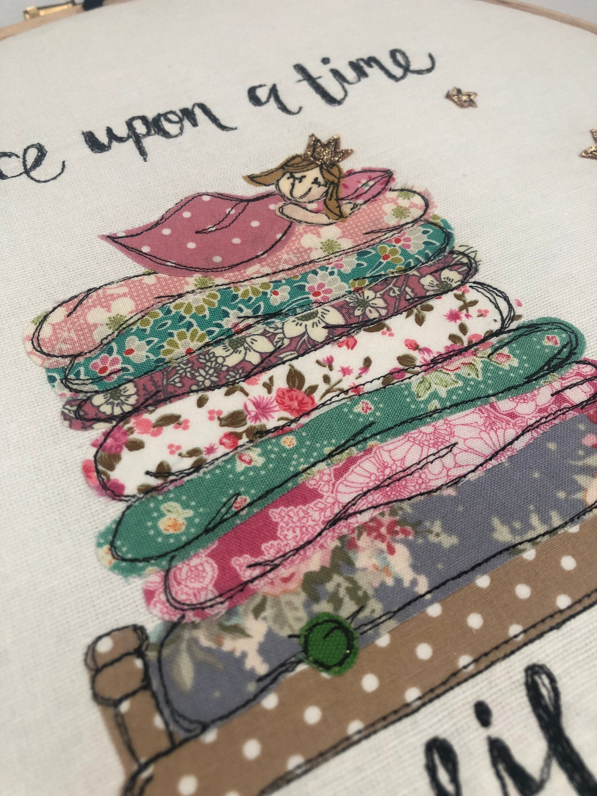 Princess and the pea freehand embroidered decorative hanging hoop