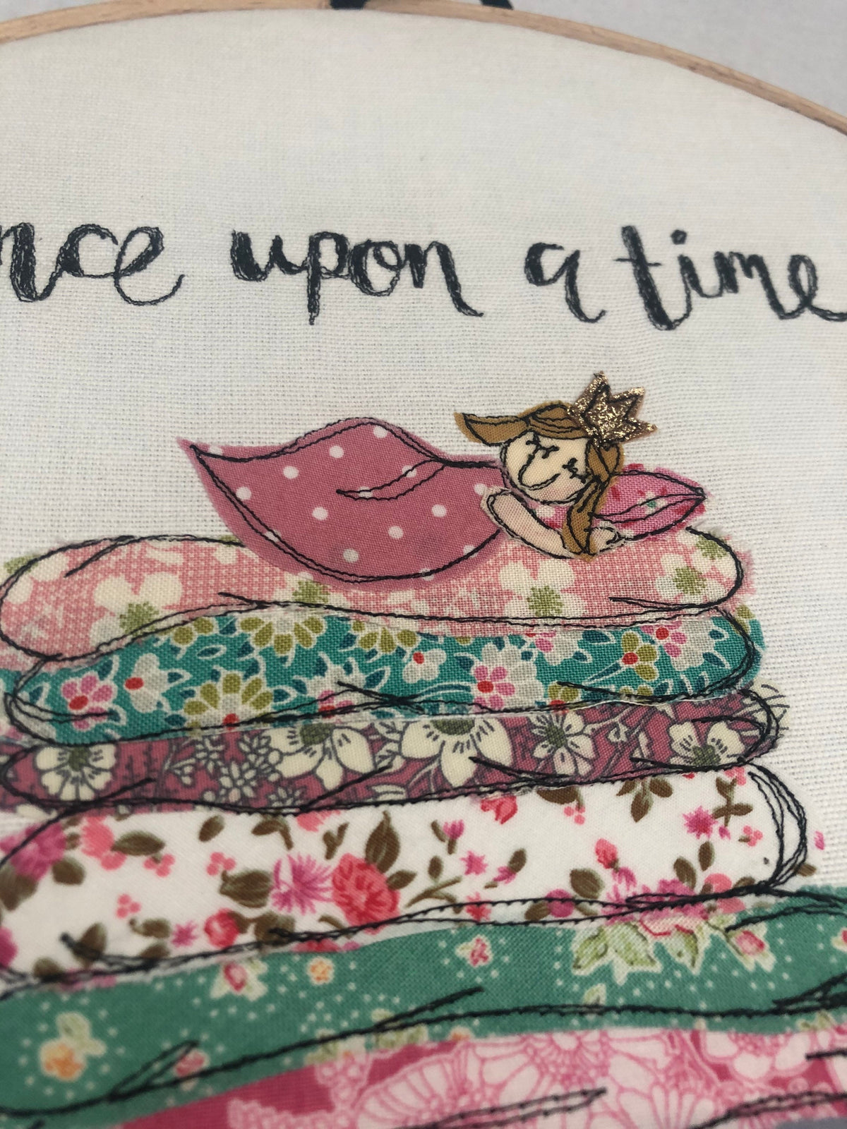 Princess and the pea freehand embroidered decorative hanging hoop