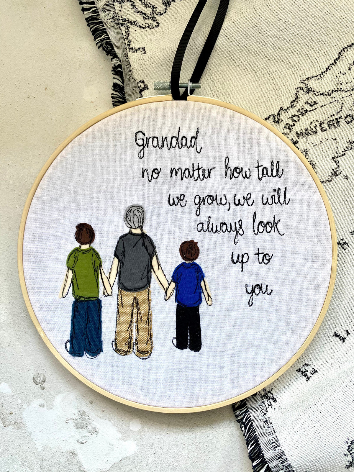 Grandad picture freehand embroidered decorative hanging hoop