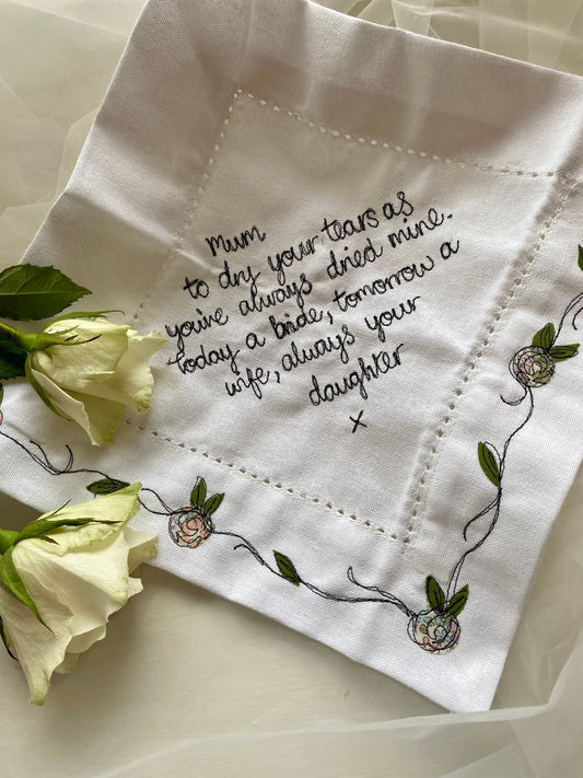 Embroidered keepsake handkerchief mother of bride