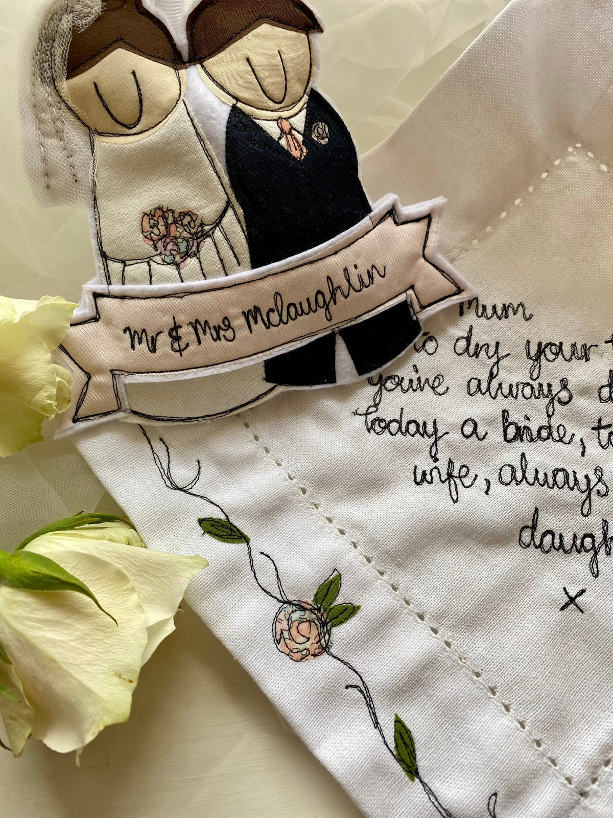 Embroidered keepsake handkerchief mother of bride
