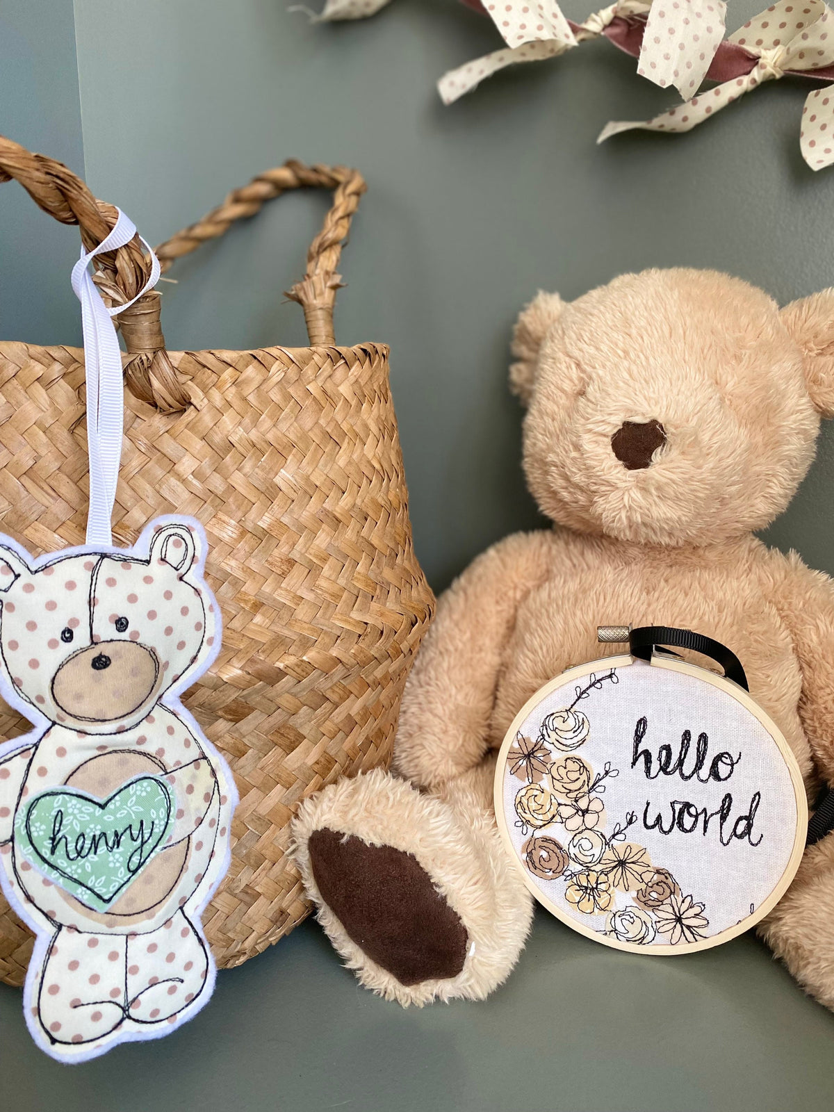 Personalised hanging teddy new baby gift