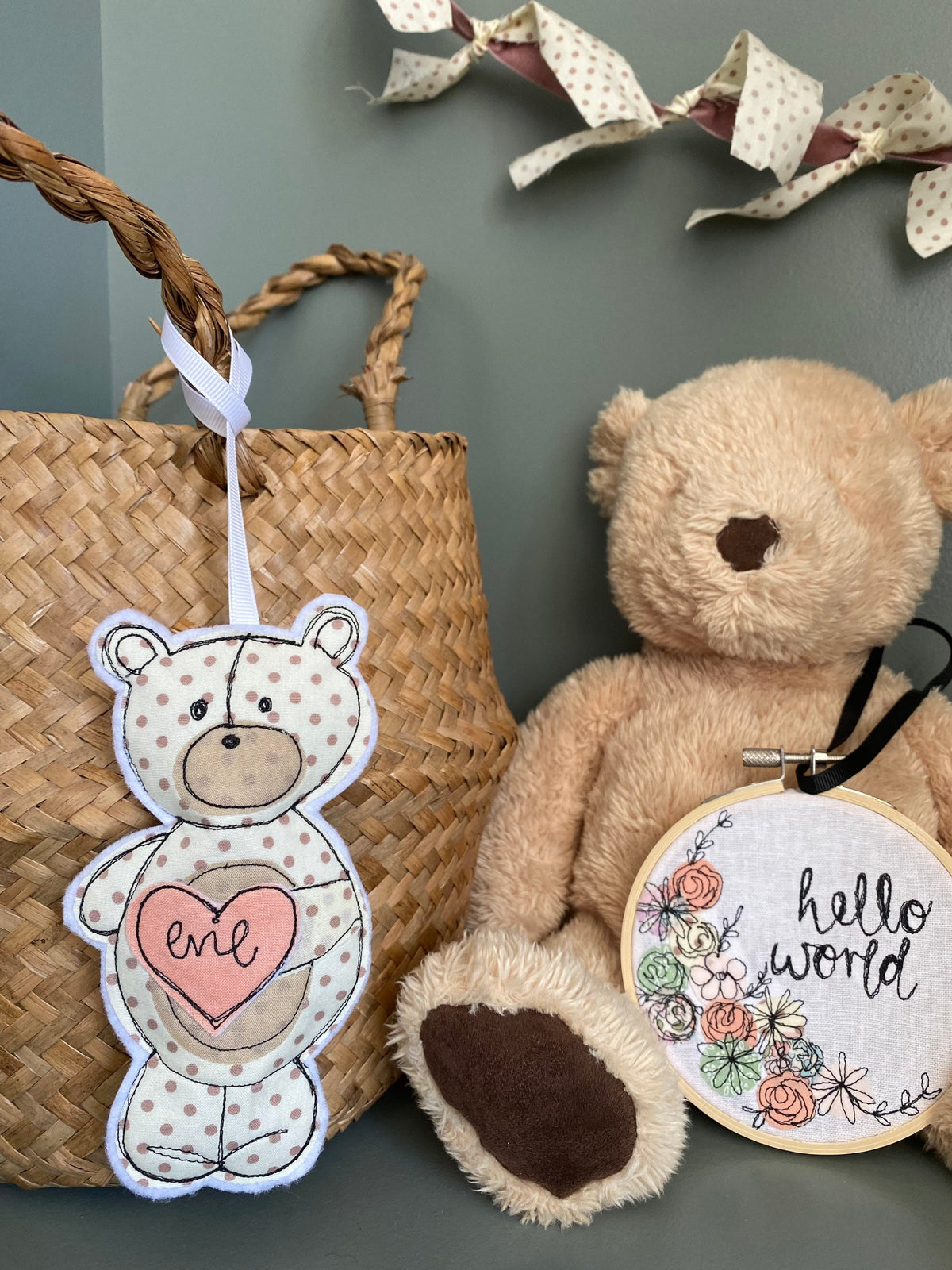 Personalised hanging teddy new baby gift