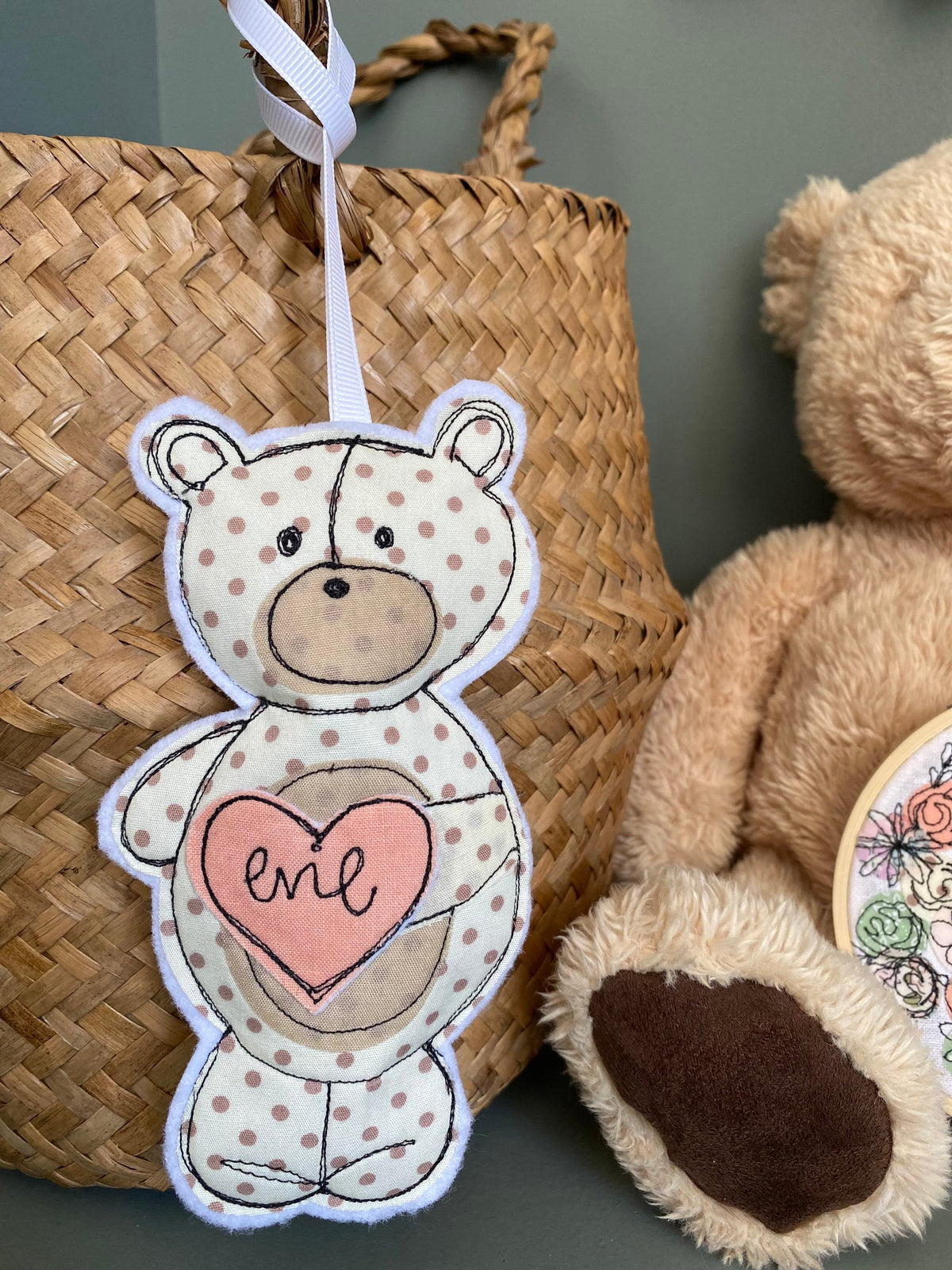 Personalised hanging teddy new baby gift
