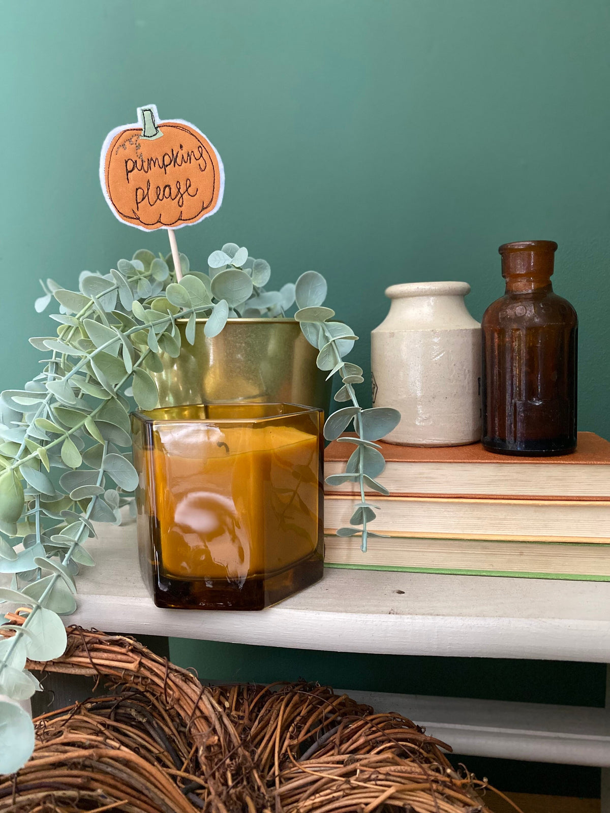 Pumpkin pick plant decoration with words