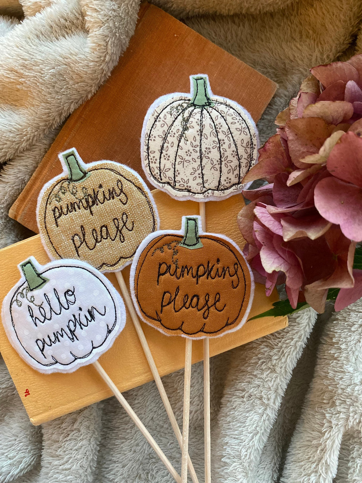 Pumpkin pick plant decoration with words