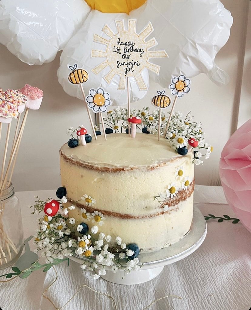 Summer Sunshine bee and flower birthday cake topper set