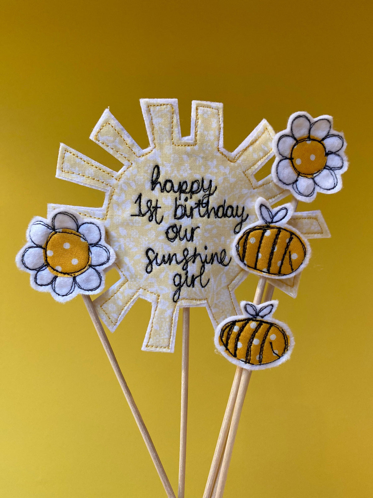 Summer Sunshine bee and flower birthday cake topper set