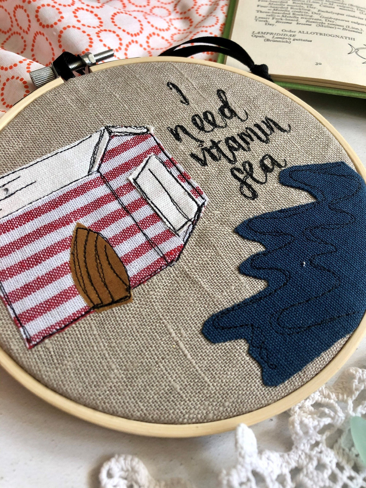 I need Vitamin Sea, freehand embroidered decorative hanging hoop